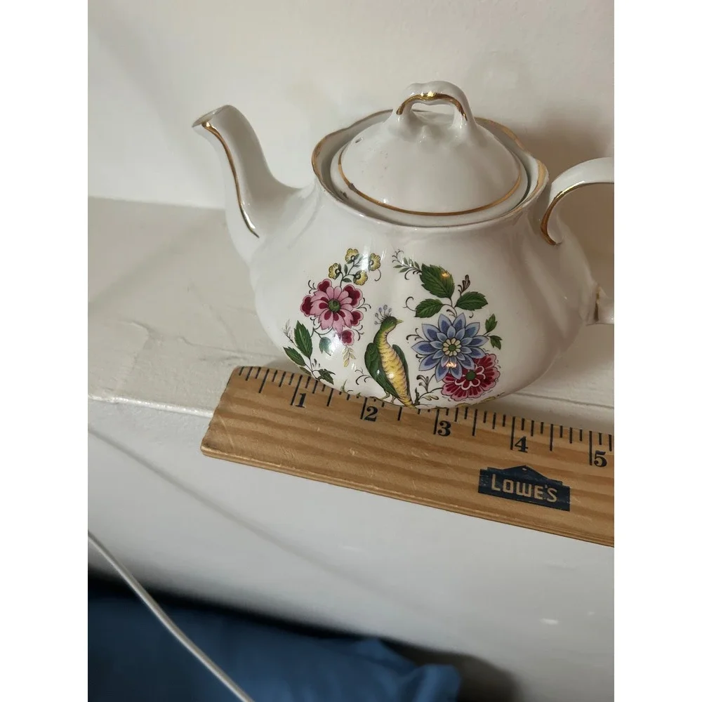 Ellgreave Wood & Sons Ironstone Teapot Bird and Floral Gold Gilt England 557 D